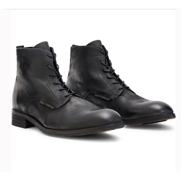 All Saints Woody Black Leather Boots US 13 EU 46 Casual Ankle Hobo Biker NEW